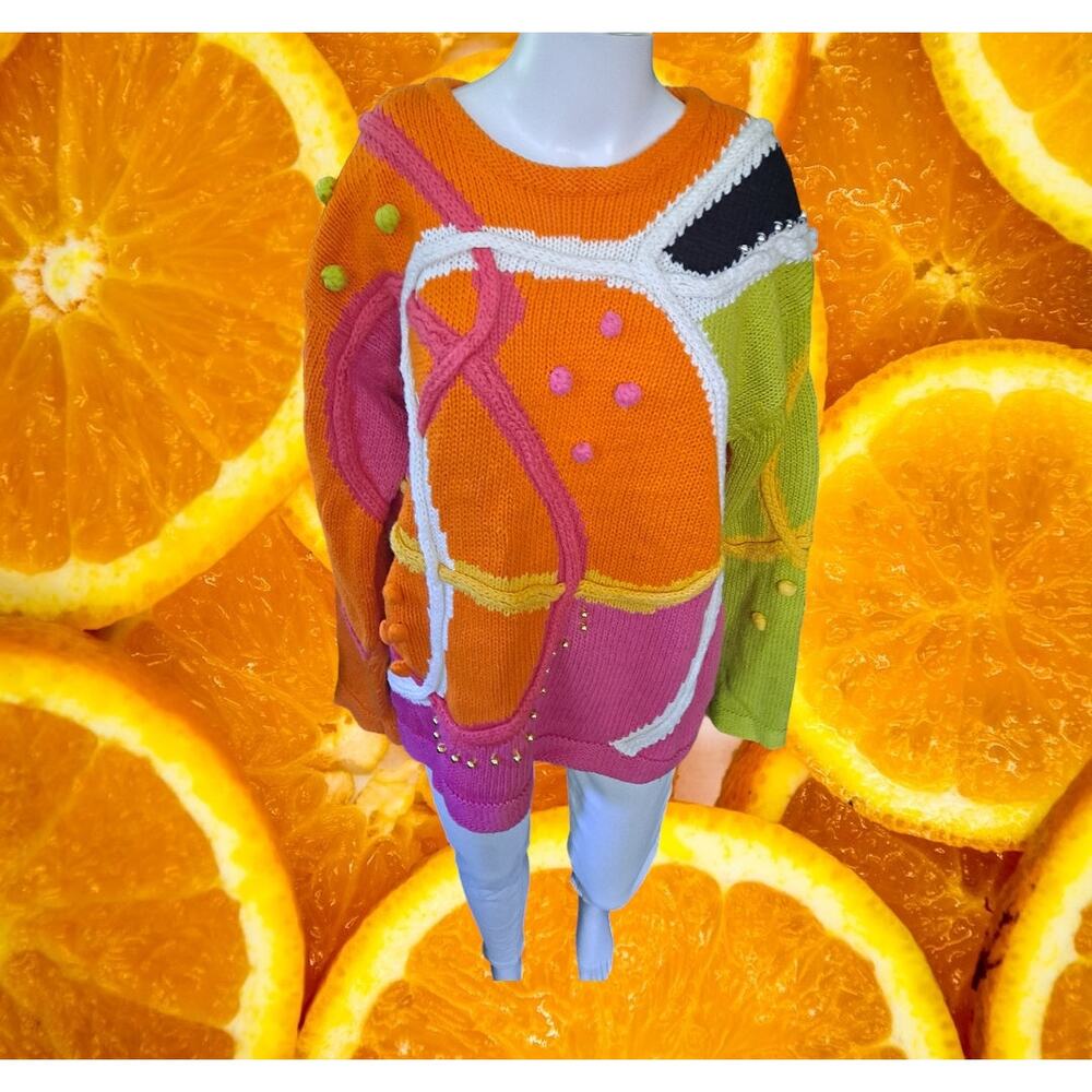 Vintage Statements Colorful Knit Crew Neck‎ Sweater Size Medium